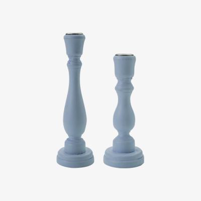 The Range 2PCS Nordic Wooden Carved Candle Holder - Blue
