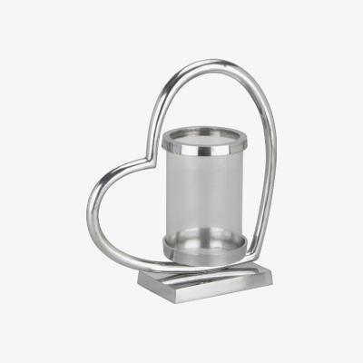 The Range Heart Pillar Candle Holder With Glass - Silver
