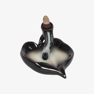 The Range Ceramic Leaf Backflow Incense Burner - Black