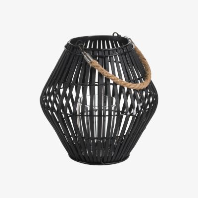 The Range Rattan Small Convex Lantern Cozy Candle Holder - Black