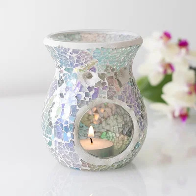 The Range Small Crackle Glass Oil Burner - Light Blue
