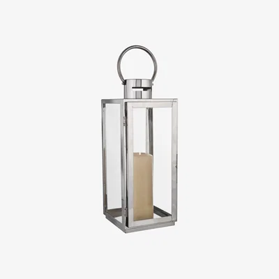 The Range Stainless Steel and Glass Lantern - Silver