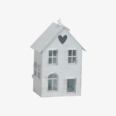 The Range Distressed House Shaped Lantern - White distressed