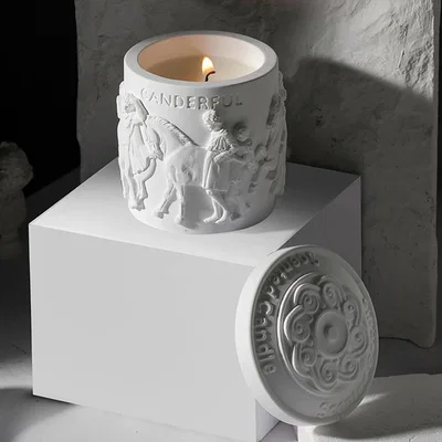 The Range The Parthenon Pattern Retro Embossed Scented Candle - White