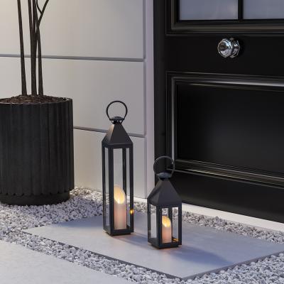 The Range Set of 2 Hurricane Candle Holders Floor Lantern - Black
