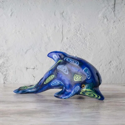 The Range Dolphin Candle Gift, Blue Spiral - Blue