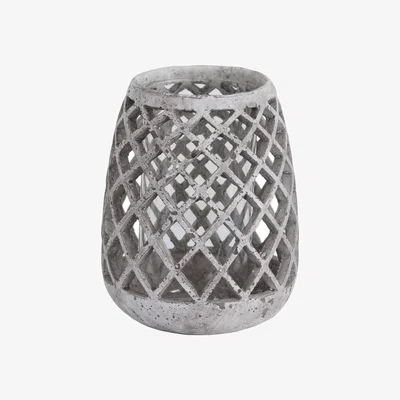 The Range Large Conical Ceramic Lattice Hurricane Lantern - Stone