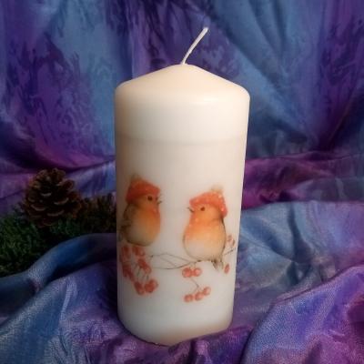 The Range Christmas Pillar Candle Robin - White /  10