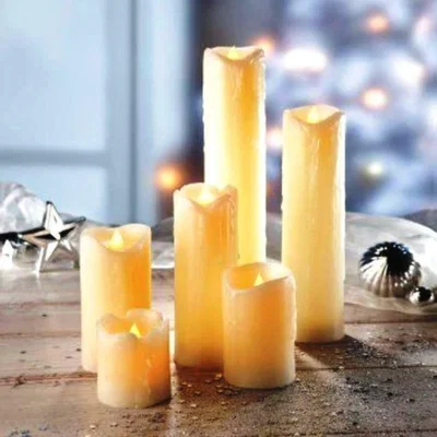 The Range Set of 6 Battery Operated Pillar Dripping Real Wax LED Candle Lights - Ivory