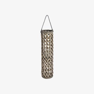 The Range Stylish Large Wicker Lantern with Glass Hurricane - Brown