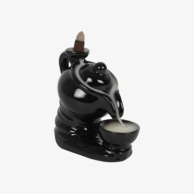 The Range Teapot Backflow Incense Burner Ceramic with Falling Smoke Effect - Black