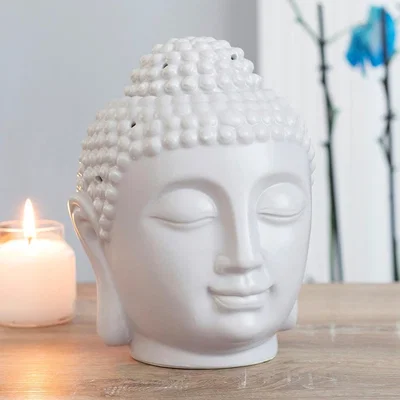 The Range Large Buddha Head Oil Burner Serene and Intricate - Grey