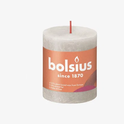 The Range Sandy Grey Bolsius Rustic Shine Pillar Candle (80mm x 68mm) - Sandy Grey