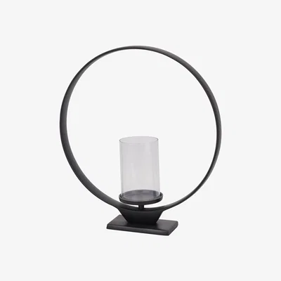 The Range Hoop Large Hurricane Lantern with an LED Pillar Candle - Black