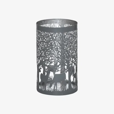 The Range Large Glowray Stag In Forest Lantern - Silver