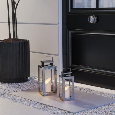 The Range Set of 2 Glass Hurricane Candle Holders  - Silver / 7.19kg