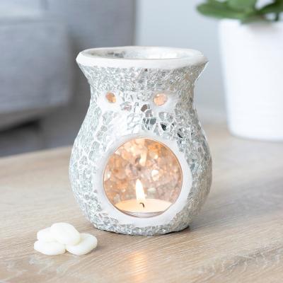 The Range Small Crackle Glass Oil Burner - Silver