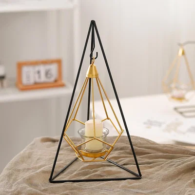 The Range Nordic Geometric Golden Metal Mesh Candlestick Tealight Candle Tabletop Decor - Black