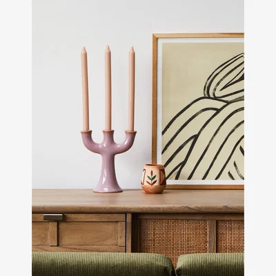 Rose & Grey Lilac Stoneware Pillar Candle Holder