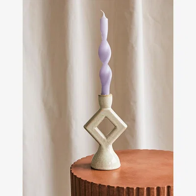 Rose & Grey Diamond Stoneware Candle Holder - Off White