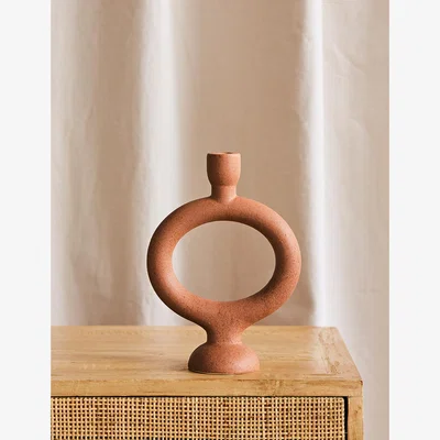 Rose & Grey Round Stoneware Candle Holder - Brick