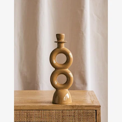 Rose & Grey Double Circle Stoneware Candle Holder - Mustard