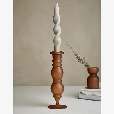 Rose & Grey Coral Frosted Glass Classic Candle Holder