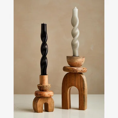 Rose & Grey Set of Two Wooden Candle Holders