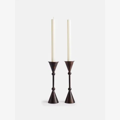 Soho Home Set of 2 Bruyere Candle Holders Patina Brass Small