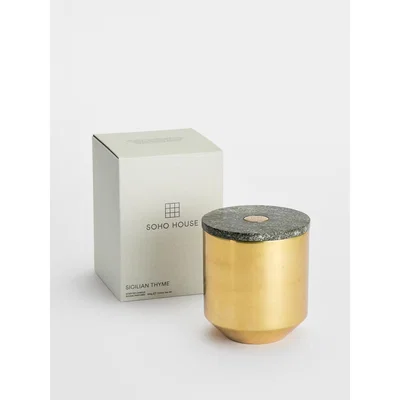 Soho Home Large Turin Candle, Antique Brass with Green Marble Lid