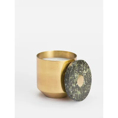 Soho Home Small Turin Candle, Antique Brass with Green Marble Lid