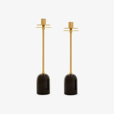 Sazy Ola Set of 2 Candle Holders, Brass - Black