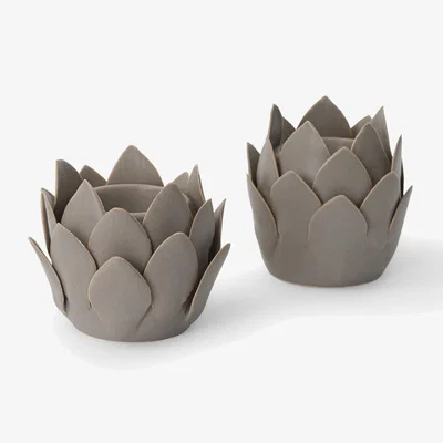 Sazy Moreton Artichoke Set of 2 Candle Holders, Light Green