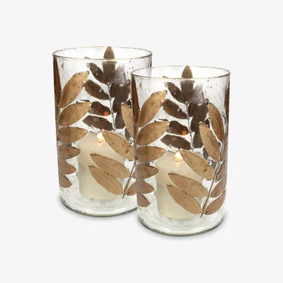 Sazy Fern Candle Holder, Gold, Glass