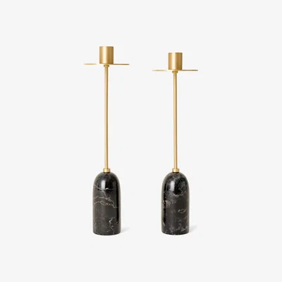 Sazy Halo Set of 2 Candleholders, Brass - Black