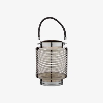 Teddy Beau Teddy's Collection Nickel Stripe Glass Stainless Steel White Lantern / Large