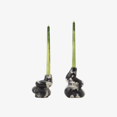 Wolf & Badger The Cuddle - Pair Of Concrete Candle Holders - Mono - Black & White Smith & Goat