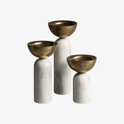 Wolf & Badger Votive Harsh Brass And Marble Candle Holder Set Of Three - White . Bruci Editora De Diseño