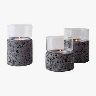 Wolf & Badger Stone Glass Santuario Candle Holder Set - Grey And Jacob