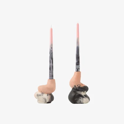 Wolf & Badger Rose Gold The Cuddle - Pair Of Concrete Candle Holders - Blush, Charcoal, White Smith & Goat