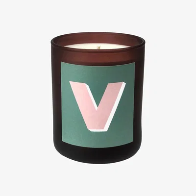 Wolf & Badger Green Initial V Candle - Juniper Refillable Large Alphabet Candle Little Karma Co. Ltd