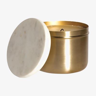 Wolf & Badger Gold Scented Candle In Brass Box Marble Cover Catchii