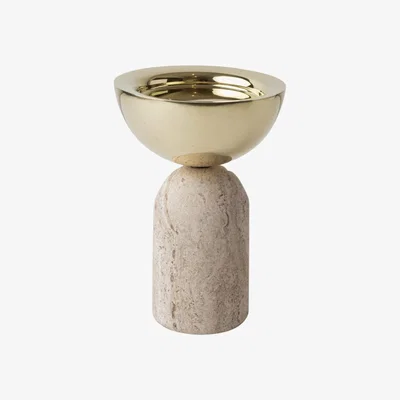 Wolf & Badger Neutrals Votive Marble & Brass Candle Holder Small - Travertine . Bruci Editora De Diseño