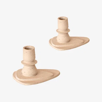 Wolf & Badger Neutrals / White White Ceramic Clay Candlesticks - Duo Mette Ceramics