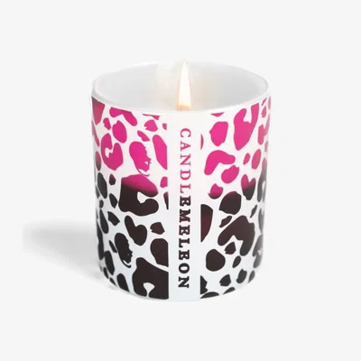 Wolf & Badger Black / White Pink Leopard Candle - Amber, Orange Flowers & Mint 200G Candlemeleon