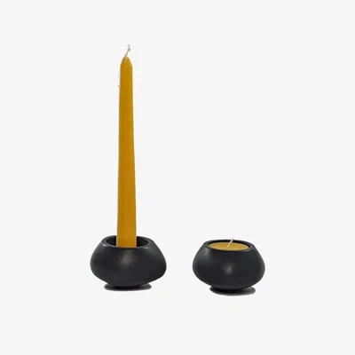Wolf & Badger Votsalo Concrete Candle Holder Set Of Two For Tealights And Dinner Candles - Onyx Black One Size Ruby Melo