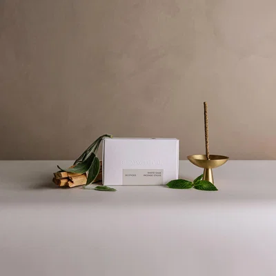 Wolf & Badger Green / White White Sage Mini Incense + Raw Black Incense Holder One Size Cedar and Myrrh