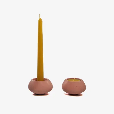 Wolf & Badger Pink / Purple Votsalo Concrete Candle Holder Set Of Two For Tealights And Dinner Candles - Cinnamon Rose One Size Ruby Melo