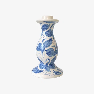 Wolf & Badger Blue / White Herons Hand Painted Ceramic Candlestick - Blue, White One Size Rosanna Corfe