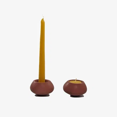 Wolf & Badger Votsalo Concrete Candle Holder Set Of Two For Tealights And Dinner Candles - Red Ochre One Size Ruby Melo